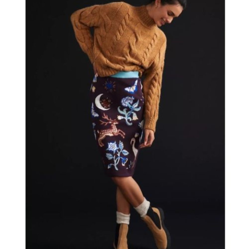 Anthropologie Whimsical Forest Friends sweater skirt M NEW